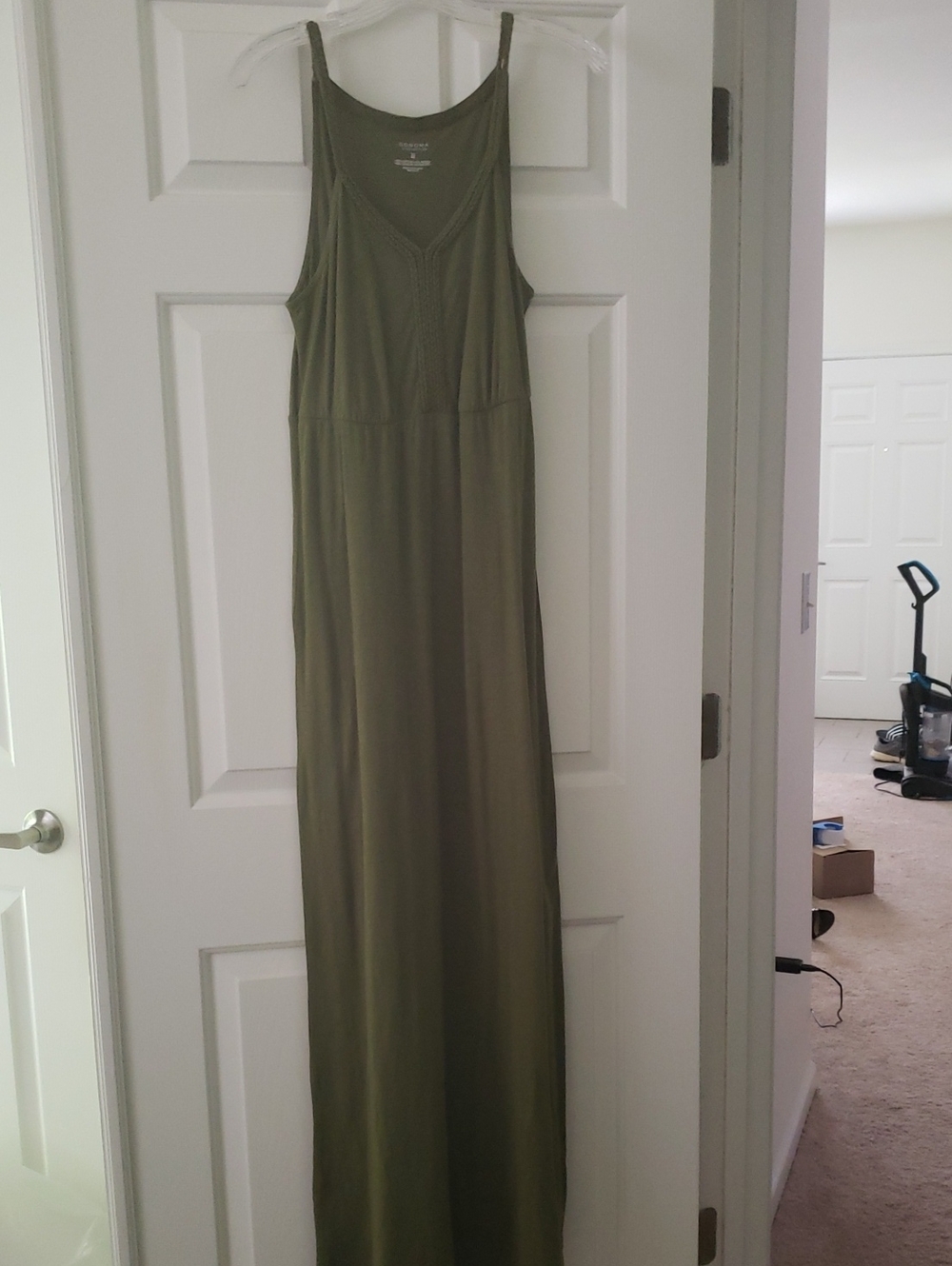 Olive Green Maxi Dress with V-Neck and Spaghetti Straps